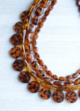 Tortoise Shell Beaded Acrylic Lucite Chunky Statement Necklace - Warhol