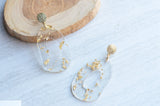 Clear Gold Big Lucite Oval Dangle Statement Earrings - Sylvia
