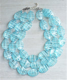 Blue White Lucite Acrylic Beaded Multi Strand Statement Necklace - Lauren