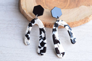 Black White Statement Earrings Acrylic Bold Big Dangle Womens Earrings  - Lillian