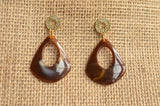 Peach Cream Brown Amber Lucite Tear Drop Big Dangle Statement Earrings - Veronique