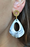 Blue White Acrylic Big Teardrop Dangle Statement Earrings - Veronique