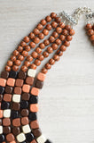 Brown Black Wood Statement Necklace Chunky Wooden Necklace - Cubist