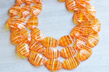 Orange White Acrylic Bead Multi Strand Chunky Statement Necklace - Lauren