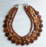 Tortoise Shell Beaded Acrylic Lucite Chunky Statement Necklace - Warhol