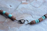 Wood Mens Necklace, Surfer Necklace, Turquoise Necklace, Wooden Necklace, Gift For Him - Dennis