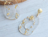 Clear Gold Big Lucite Oval Dangle Statement Earrings - Sylvia