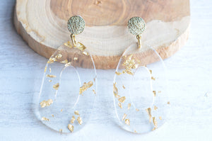 Clear Gold Big Lucite Oval Dangle Statement Earrings - Sylvia