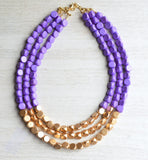 Purple Gold Beaded Necklace, Statement Necklace, Wood Bead Necklace, Gifts For Women - Lisa