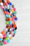 Multi Color Colorful Statement Lucite Beaded Chunky Multi Strand Necklace - Minnie
