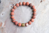 Mens Brown Red Stretch Jasper Matte Bead Bracelet - Thompson