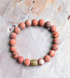 Mens Brown Red Stretch Jasper Matte Bead Bracelet - Thompson