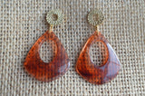 Peach Cream Brown Amber Lucite Tear Drop Big Dangle Statement Earrings - Veronique