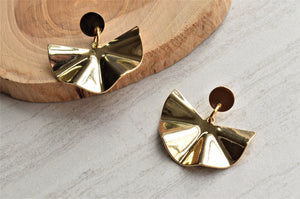 Gold Fan Metal Art Deco Dangle Statement Earrings