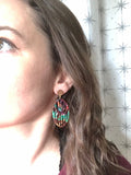 Purple Green Acrylic Big Dangle Statement Earrings - Greta