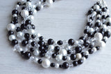 Crystal Black Crystal Pearl Beaded Multi Strand Chunky Statement Necklace - Melissa
