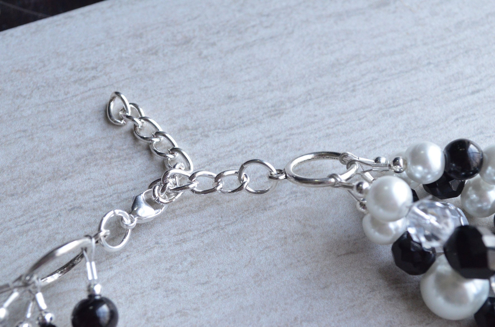 COOLSTEELANDBEYOND Grey Black Collar Necklace Waterfall Multi Strand Pendant