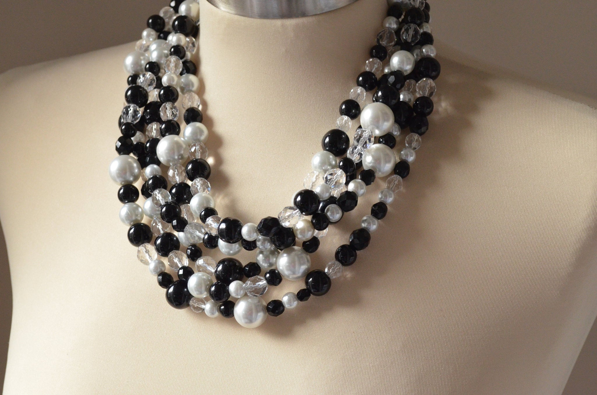 Black Beaded Multi Strand Acrylic Statement Necklace - Verti – Dana LeBlanc  Designs