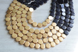 Black Gold Statement Necklace, Wood Beaded Necklace, Chunky Multi Strand Necklace - Gift For Her - Regan