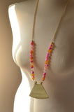 Pink Statement Necklace, Orange Bead Necklace, Agate Necklace, Gold Pendant Necklace - Ultimo