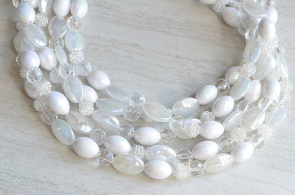 White Statement Necklace Acrylic Beaded Necklace Bridal Jewelry