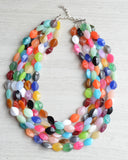 Multi Color Colorful Statement Lucite Beaded Chunky Multi Strand Necklace - Minnie