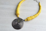 Yellow Statement Necklace Gunmetal Pendant Beaded Necklace - Ultimo
