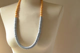 Yellow Silver Beaded Long Wood Statement Necklace - Elena