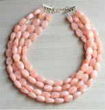 Blush Pink Beaded Lucite Acrylic Chunky Statement Necklace - Lauren