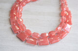 Pink Cherry Quartz Glass Multi Strand Chunky Beaded Statement Necklace - Warhol