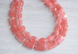 Pink Cherry Quartz Glass Multi Strand Chunky Beaded Statement Necklace - Warhol