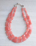 Pink Cherry Quartz Glass Multi Strand Chunky Beaded Statement Necklace - Warhol
