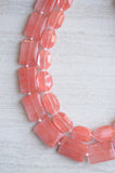 Pink Cherry Quartz Glass Multi Strand Chunky Beaded Statement Necklace - Warhol