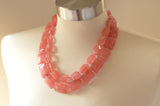 Pink Cherry Quartz Glass Multi Strand Chunky Beaded Statement Necklace - Warhol