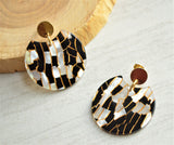 White Black Gold Statement Lucite Big Dangle Womens Earrings - Hanna