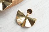 Gold Fan Metal Art Deco Dangle Statement Earrings
