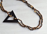 Tiger Eye Black Pendant Statement Necklace Knotted Long Necklace Boho Jewelry - Topper