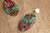 Purple Green Acrylic Big Dangle Statement Earrings - Greta