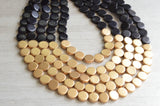 Black Gold Statement Necklace, Wood Beaded Necklace, Chunky Multi Strand Necklace - Gift For Her - Regan