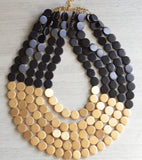 Black Gold Statement Necklace, Wood Beaded Necklace, Chunky Multi Strand Necklace - Gift For Her - Regan