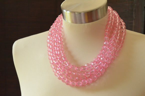 Pink Statement Beaded Acrylic Chunky Multi Strand Lucite Necklace - Angelina