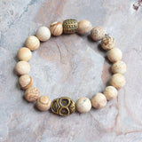 Mens Beige Matte Jasper Stone Skull Stretch Bracelet - Beck