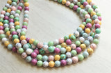 Multi Color Pastel Chunky Beaded Stone Statement Multi Strand Necklace - Alana