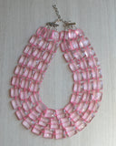 Pink Statement Necklace Acrylic Beaded Necklace Multi Strand Chunky Necklace - Amber