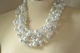 Clear White Pearl Heart Crystal Beaded Statement Necklace - Melissa