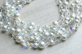 Clear White Pearl Heart Crystal Beaded Statement Necklace - Melissa
