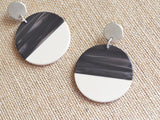 Dark Gray White Lucite Big Dangle Statement Earrings - Orville