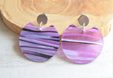 Purple Black Pink Statement Lucite Big Post Acrylic Dangle Womens Earrings - Hanna