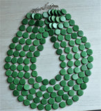 Dark Green Wood Bead Multi Strand Boho Statement Necklace - Charlotte