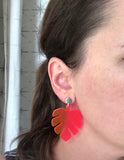 Yellow Pink Palm Leaf Lucite Big Dangle Statement Earrings - Tropicana